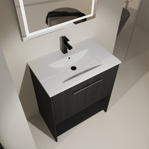 English Elm 30" Freestanding Bathroom Vanity With Soft Closing Doors & Integrated Ceramic Sink For Modern Spaces W1972S00018