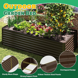 English Elm 6x3x1.5ft Galvanized Steel Raised Garden Bed Deep Root Planter for Yard Vegetables Brown W1859P430203