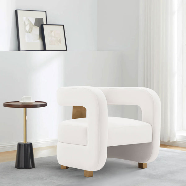 English Elm Amirah Velvet Lounge Chair White — Luxurious Velvet, Brushed Gold Legs, Pine Frame, 440 lb Capacity, Ready-Use B365P397990