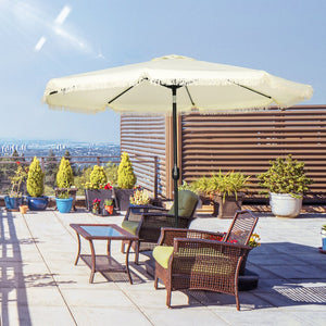 English Elm Outsunny 9Ft Cream White Patio Umbrella With Tilt, Ruffled Canopy, And Durable Steel Frame For Outdoor Fun W2225P200478-GIGA