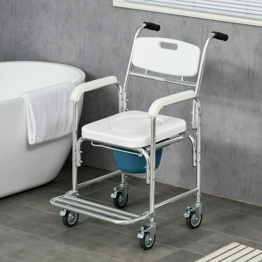 English Elm Homcom 3in1 Aluminum Commode Shower Wheelchair Padded Seat Waterproof Rolling Chair W2225P175515
