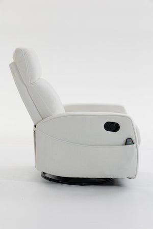 English Elm Short Plush Swivel Recliner Armchair with 360 Degree Rotation for Living Room Cream White W547P437353