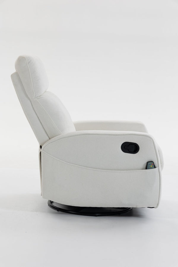 English Elm Short Plush Swivel Recliner Armchair with 360 Degree Rotation for Living Room Cream White W547P437353