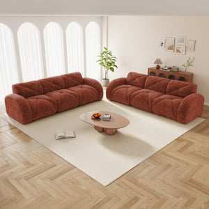 English Elm 2 Piece Velvet Sofa Set Tufted 6 Seat Modular Living Room Seating with Deep Cushions Red W714S01847