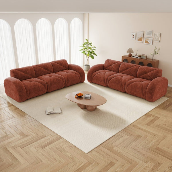 English Elm 2 Piece Velvet Sofa Set Tufted 6 Seat Modular Living Room Seating with Deep Cushions Red W714S01847