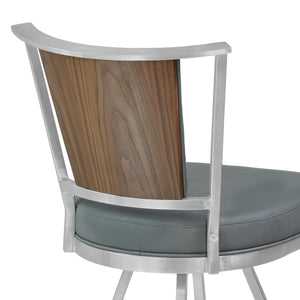 English Elm Tivaro 26" Counter Height Metal Barstool — Gray Faux Leather Swivel Seat, Footrest, Walnut Back B2736P354399