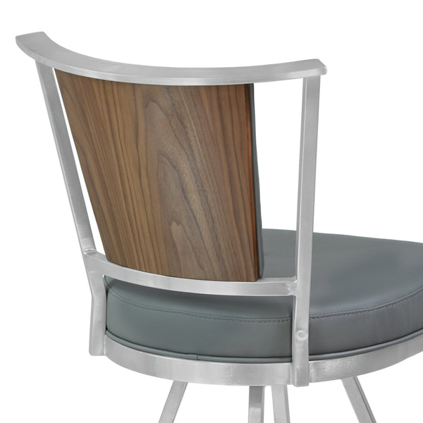 English Elm Tivaro 26" Counter Height Metal Barstool — Gray Faux Leather Swivel Seat, Footrest, Walnut Back B2736P354399