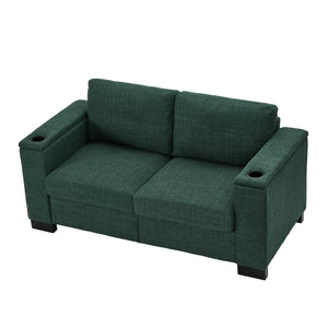 English Elm 67.7" Modern Loveseat Sofa with Cup Holders and Hidden Storage, Polyester Upholstery, Solid Wood Frame Green W1097S00193