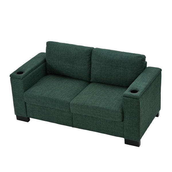 English Elm 67.7" Modern Loveseat Sofa with Cup Holders and Hidden Storage, Polyester Upholstery, Solid Wood Frame Green W1097S00193