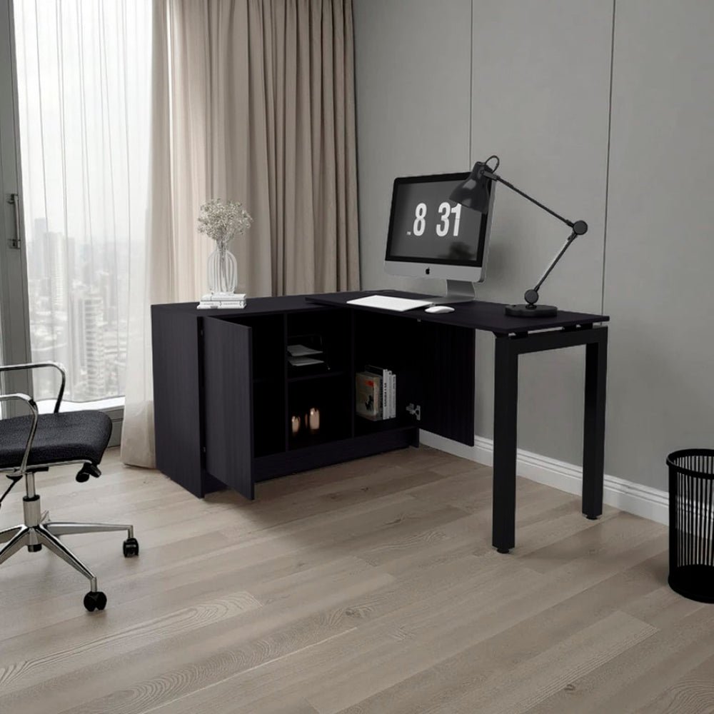 English Elm Beattie Rotating L-shaped Home Office Desk Engineered Wood Matte Black Finish B092S00299