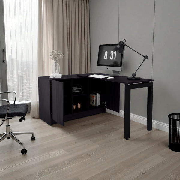 English Elm Beattie Rotating L-shaped Home Office Desk Engineered Wood Matte Black Finish B092S00299