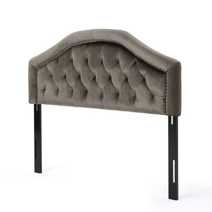 English Elm Tufted Queen Headboard with Nailhead Trim Solid Wood Frame Adjustable Iron Legs Grey 57875.00NVLTGRY