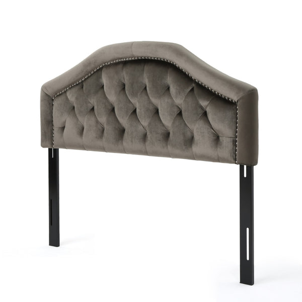 English Elm Tufted Queen Headboard with Nailhead Trim Solid Wood Frame Adjustable Iron Legs Grey 57875.00NVLTGRY