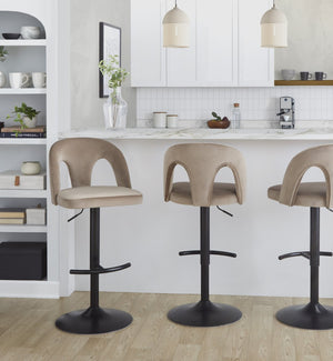 English Elm Adjustable Swivel Barstools Taupe Velvet Seat Matte Black Base Set of Two B202S01958