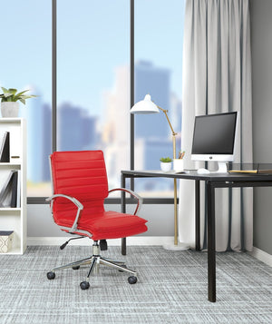 OSP Home Furnishings Mid Back Faux Leather Manager Chair with Lumbar Support and Chrome Loop Arms Red SPX23591C-U9