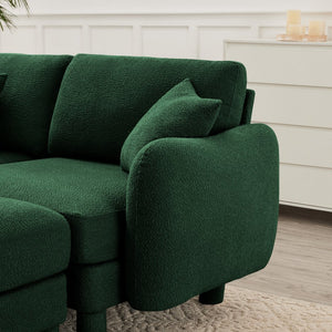 English Elm Boucle Loveseat Sectional Sofa With Removable Ottoman, Shell-Shaped Armrests, Green For Chic Spaces W3041S00307