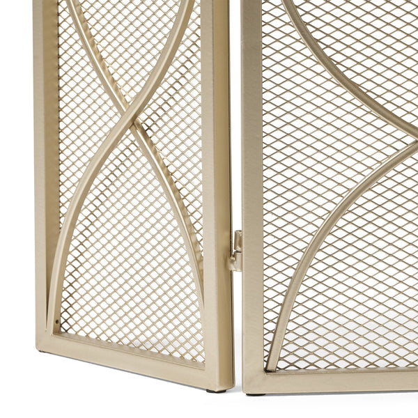 English Elm Christopher Knight Home® - FIRE Gold Iron Fireplace Screen 32.5x24.75 Inch Decorative Heat-Resistant Protective Cover, Elegant 65182.00GLD