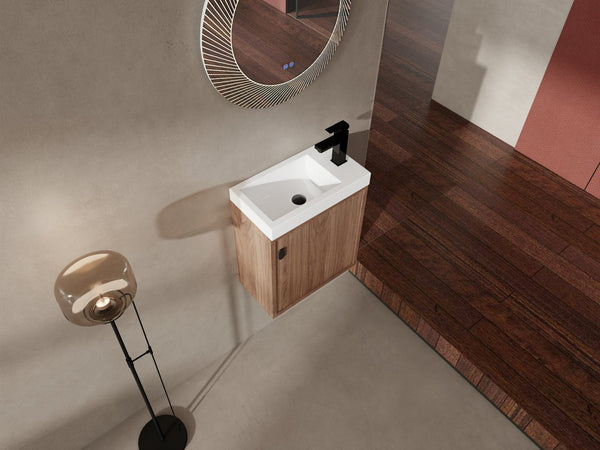 English Elm 18.5" Wall-Mounted Bathroom Vanity With Resin Sink, Soft-Close Door & Stylish Natural Walnut Finish W1972P362141
