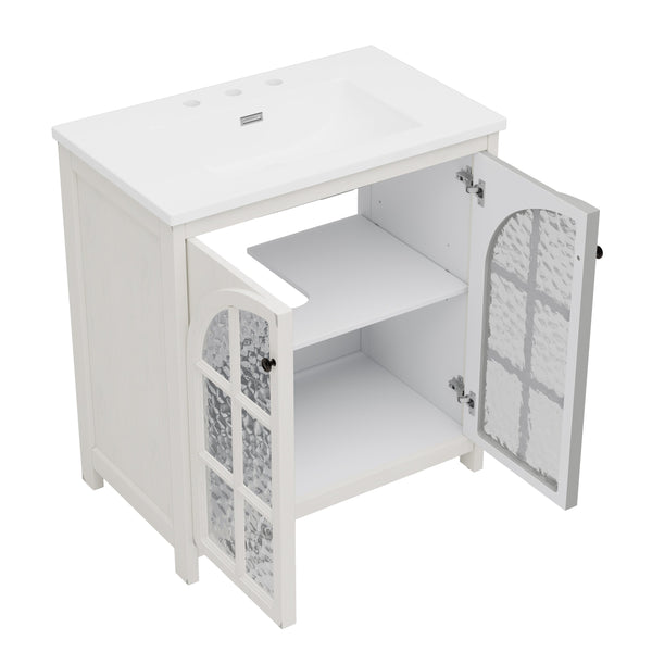 English Elm Christopher Knight Home® - 30 Inches Vintage Rustic Bathroom Vanity With Ceramic Sink, Soft-Close Doors & Antique Bronze Pulls N817P299512W