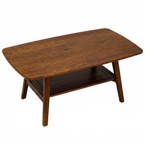 English Elm Mid Century Modern Solid Oak Two Tier Coffee Table with Open Shelf for Living Room Walnut W3204P469105