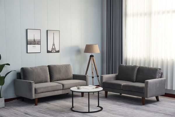 English Elm SOFA, Plush Gray Microfiber with Solid Wood Frame — High-Density Foam Comfort, Durable Support B205P249003