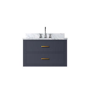 English Elm Blue Single Sink Vanity Set With Carrara Marble Top & Chrome Faucet - Elegant Bathroom Upgrade! B2731P257930