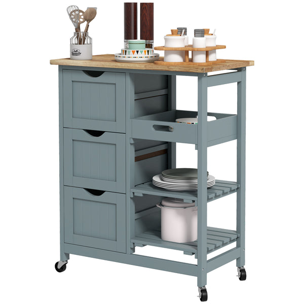 English Elm HOMCOM Mobile Kitchen Island with Drop Leaf Breakfast Bar, Rubberwood Top, Locking Casters & Storage Gray W2225P217385