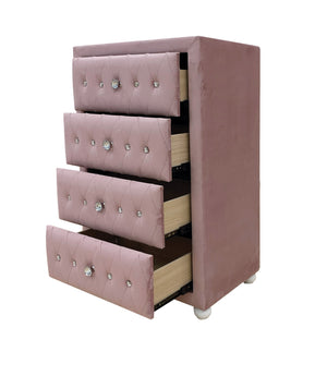 English Elm Reggie Pink Fabric Chest with Button Tufting, Wooden Bun Legs, Smooth Metal Glide Drawers B2726P263366