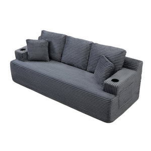 English Elm Boneless Floor Sofa Corduroy Upholstered 5 Seat Low Profile with Cup Holders for Living Room Grey W1117S00436