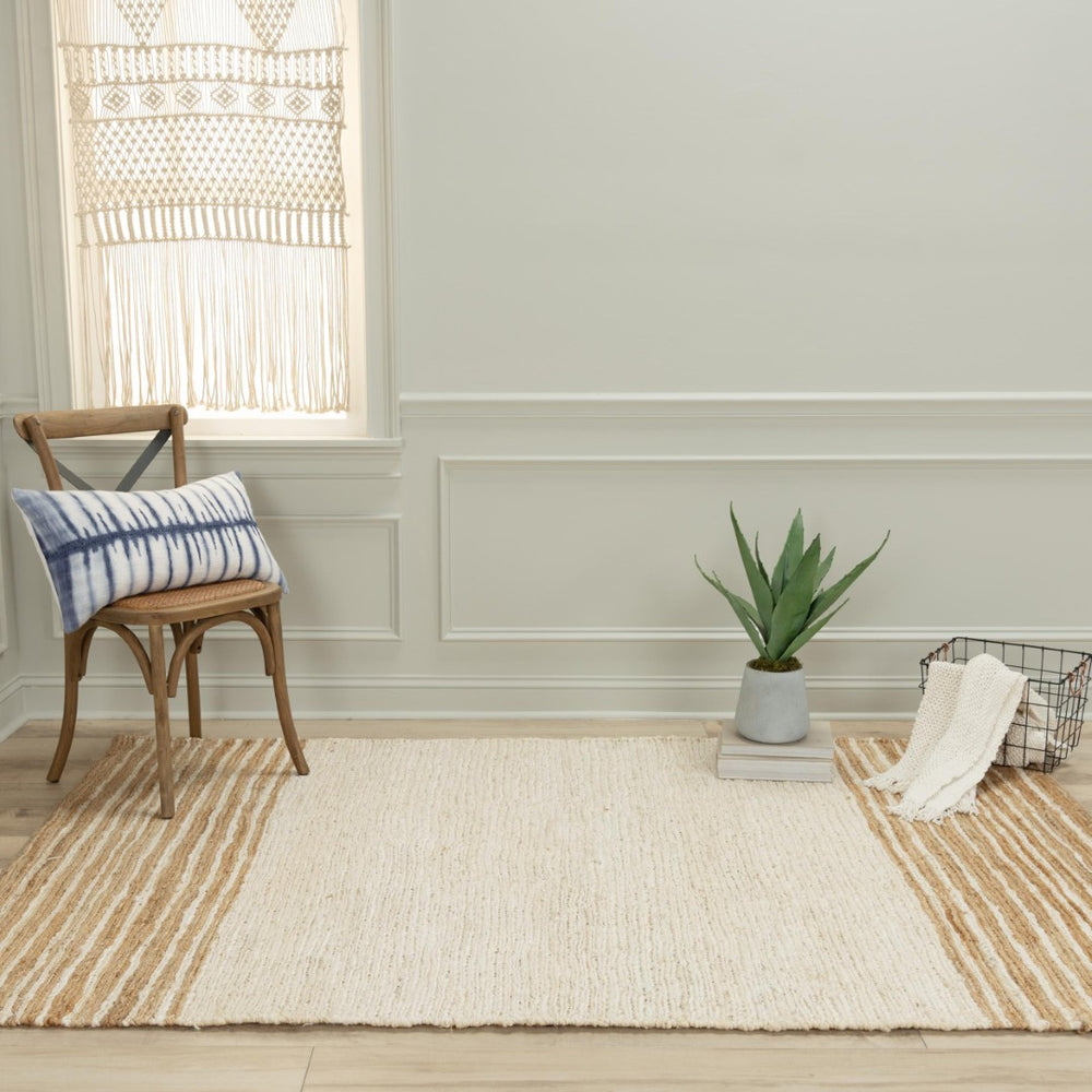 Alora Decor Bali Hand-Woven 100% Jute Rug With Subtle Dhurrie Pattern, Beige Boho Texture For Versatile Rooms 5' x 7'6" 02602610204550576