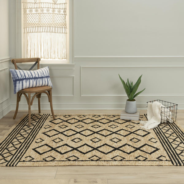 Alora Decor Bali Hand‑Woven Beige & Black Jute Rug — Reversible Dhurrie Texture, Durable Low‑Profile Boho Decor 9' x 12' 02602610604060912