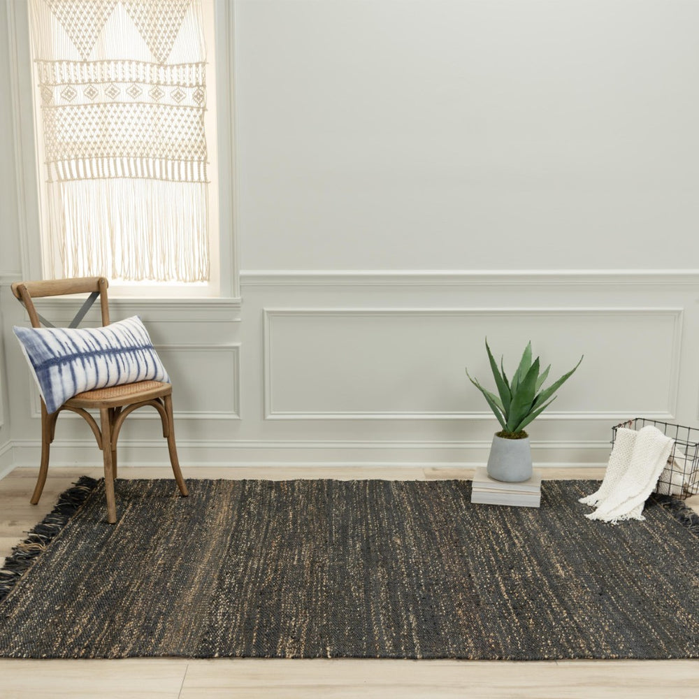 Alora Decor Bali Hand-Woven Black Jute Rug — Bohemian Dhurrie Texture, Durable Natural Fibers, Low-Maintenance 10' x 14' 02602611000061014