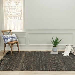 Alora Decor Bali Hand-Woven Black Jute Rug — Bohemian Dhurrie Texture, Durable Natural Fibers, Low-Maintenance 10' x 14' 02602611000061014