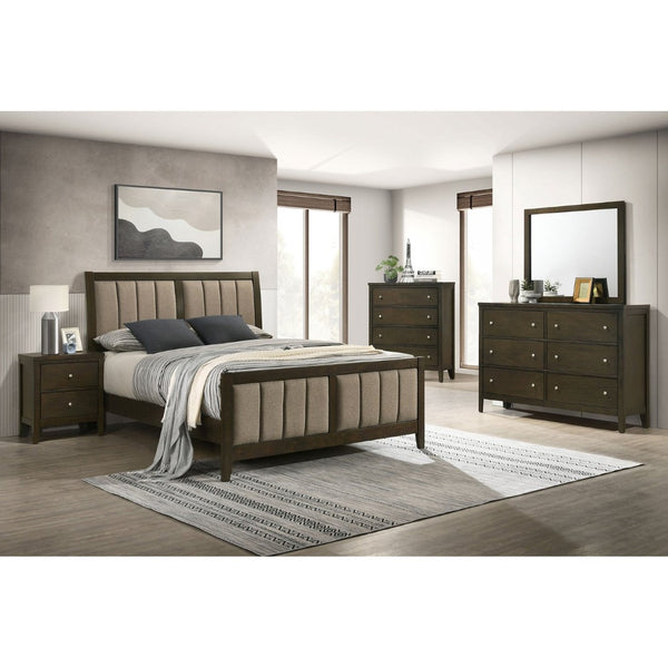 English Elm Clement Channel Tufted Eastern King Upholstered Bed with Warm Cocoa Fabric Panels B062S01705