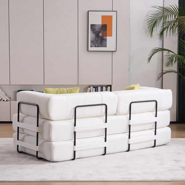 English Elm Folding Sofa Bed with Corduroy Cover, 78.5" Convertible Futon Couch, No-Assembly Foam Spring Mattress, Compact Sleeper for Living Room Beige W2915P276679