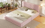 English Elm Queen Size Upholstered Bed With Tufted Headboard, Modern Velvet Platform Bed , No Box Spring Required, Pink