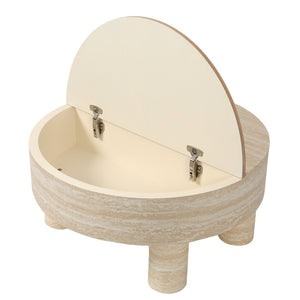 English Elm Round Fluted Coffee Table with Flip Top Hidden Storage Drawers for Small Living Rooms W3040P428644