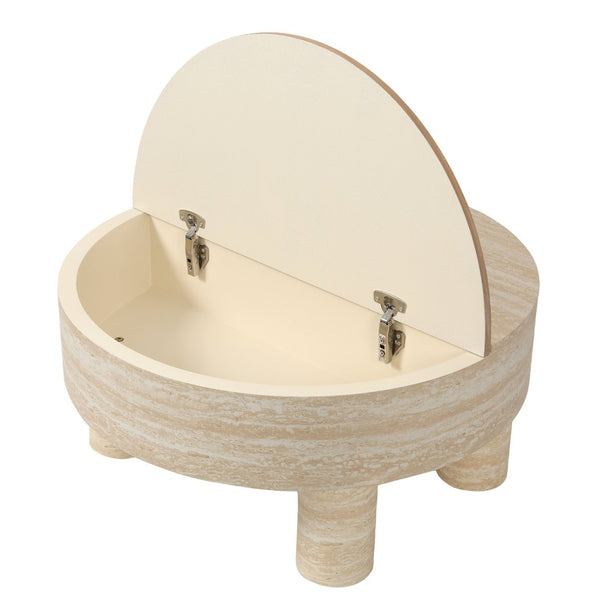 English Elm Round Fluted Coffee Table with Flip Top Hidden Storage Drawers for Small Living Rooms W3040P428644