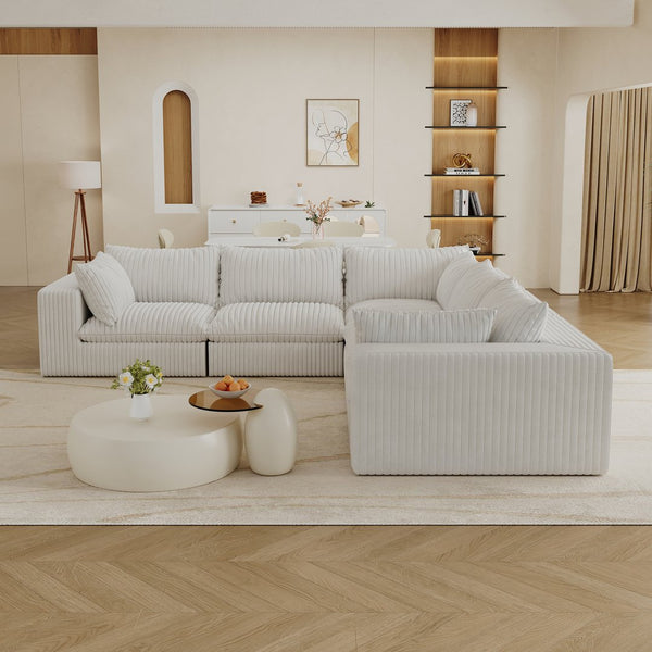 English Elm 118.2" Cloud Sofa - Soft White Corduroy, Modular Design, No Assembly, Removable Cushions For Comfort W2824S00099