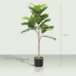 English Elm 3.58 Ft Faux Fiddle Leaf Fig Potted Tree with Flocked Soil for Modern Home Decor T3971P390322