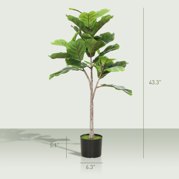 English Elm 3.58 Ft Faux Fiddle Leaf Fig Potted Tree with Flocked Soil for Modern Home Decor T3971P390322