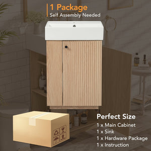 English Elm [video]21.6" Freestanding Bathroom Vanity Ceramic Sink Wavy Door Mdf Cabinet Small Bath Wood N729P285503N