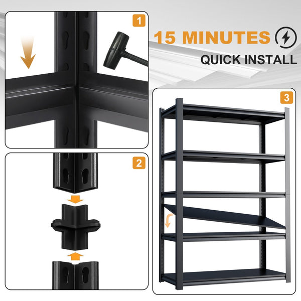 English Elm 59" Wide Black Metal Shelving Unit with Removable Dividers for Garage or Office T3625P455779