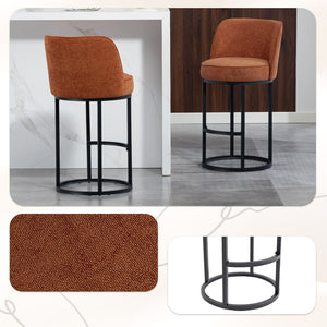 English Elm Counter Height Barstools Set of 2 Linen Upholstered Barrel Seat with Iron Legs Orange W395P410432