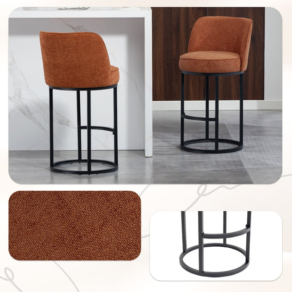 English Elm Counter Height Barstools Set of 2 Linen Upholstered Barrel Seat with Iron Legs Orange W395P410432