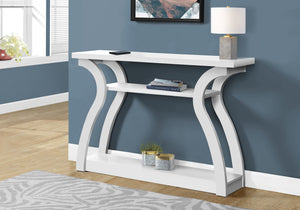 English Elm Accent curved console table with three-tier thick panels for compact entryway, modern hallway storage White 52 L x 15 W x 7 H B2710P219038