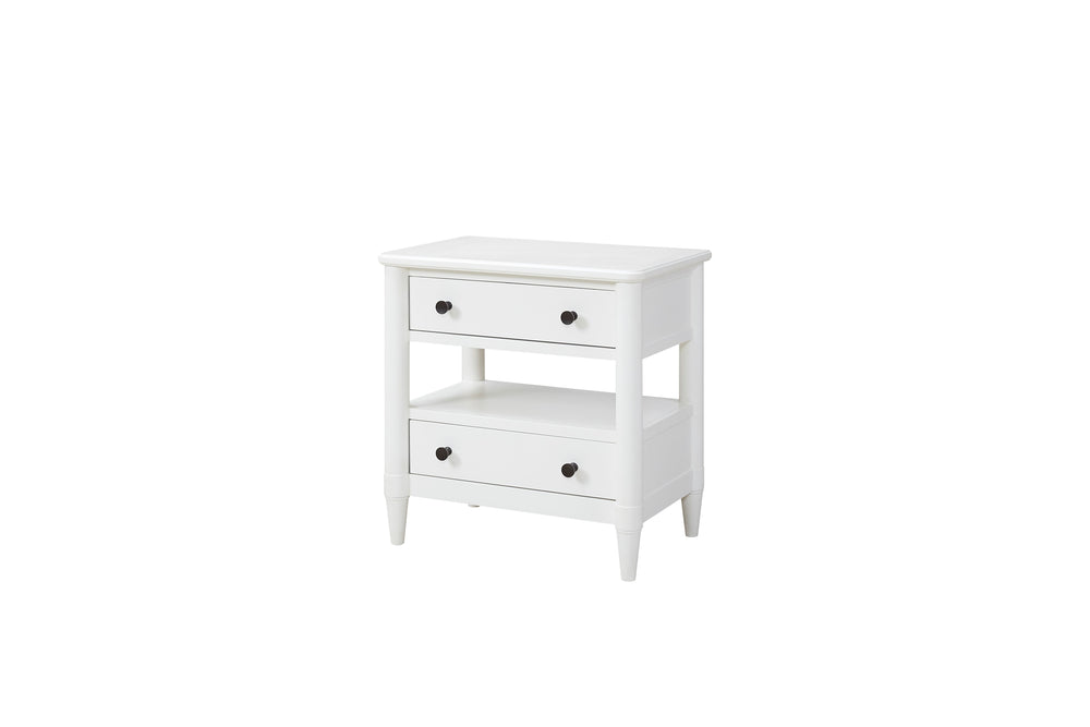 English Elm Open Nightstand with Two Drawers and Felt-Cedar Linings, Solid Wood+MDF, Custom Hardware, Durable Finish White 29.25 L x 20.5 W x 25.75 H B2699P218789