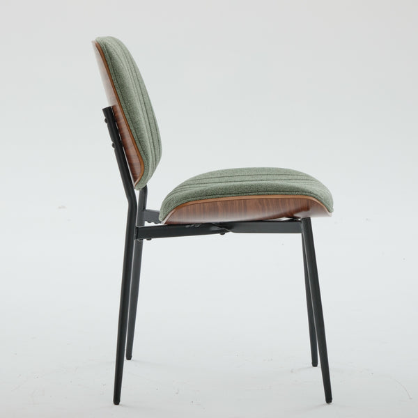 English Elm Dining Chairs Mid Century Modern Walnut Back Faux Leather Upholstered Seat Ergonomic Curved Back Waterproof PU Fabric Stable Metal Legs Olive Green W1143P379861