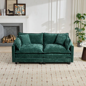 English Elm Cloud Sofa Loveseat - Modern Compact Sectional Couch For Small Spaces, Plush Chenille Comfort, Green W1143S00010