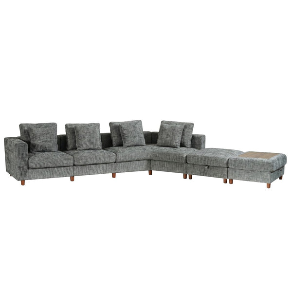 English Elm 147'' Modular Cloud Sectional Chenille Sofa with Two Ottomans for Spacious Living W680S00098